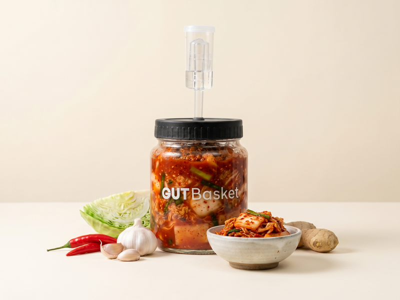 Cabbage Kimchi (Yangbaechu Kimchi) - Korean-style lacto-fermented vegetables in a jar.