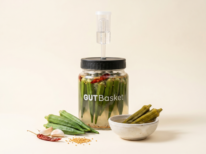 Fermented Bhindi (Okra) Recipe - homemade lacto-fermented vegetables in a jar.