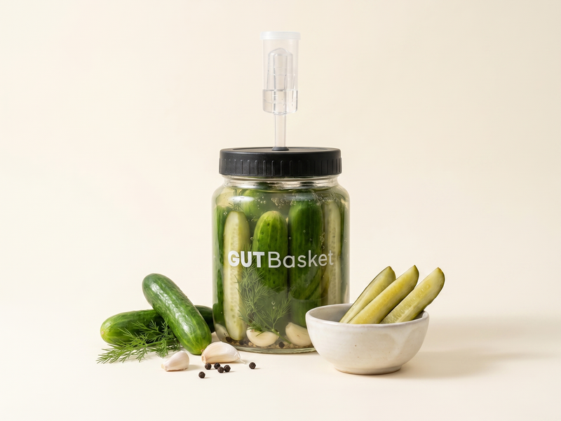 Fermented Cucumbers - homemade lacto-fermented vegetables in a jar.