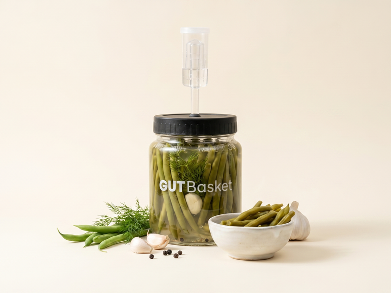 Fermented French Beans - homemade lacto-fermented vegetables in a jar.