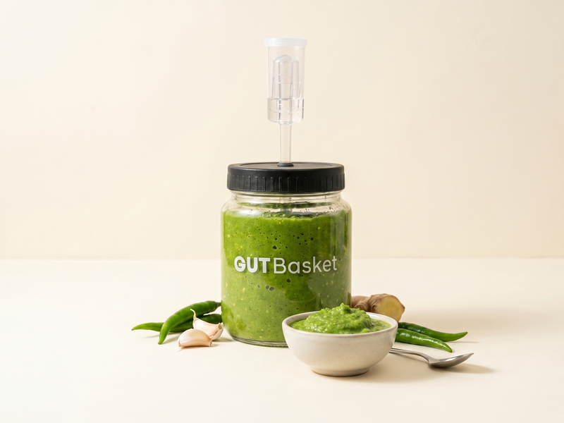 Fermented Green Chili Paste - homemade lacto-fermented vegetables in a jar.