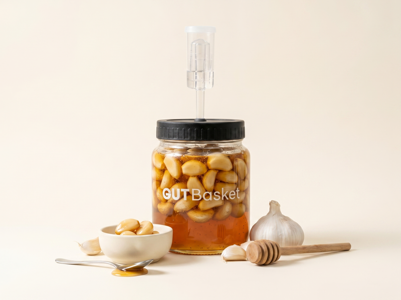 Fermented Honey Garlic - lacto-fermented honey and garlic in a jar.