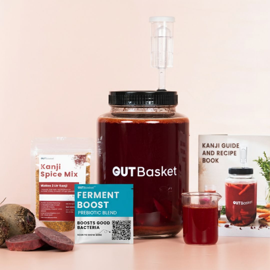 Gutbasket Kanji Making Kit — glass jar, kanji spice mix and recipe book for probiotic kanji