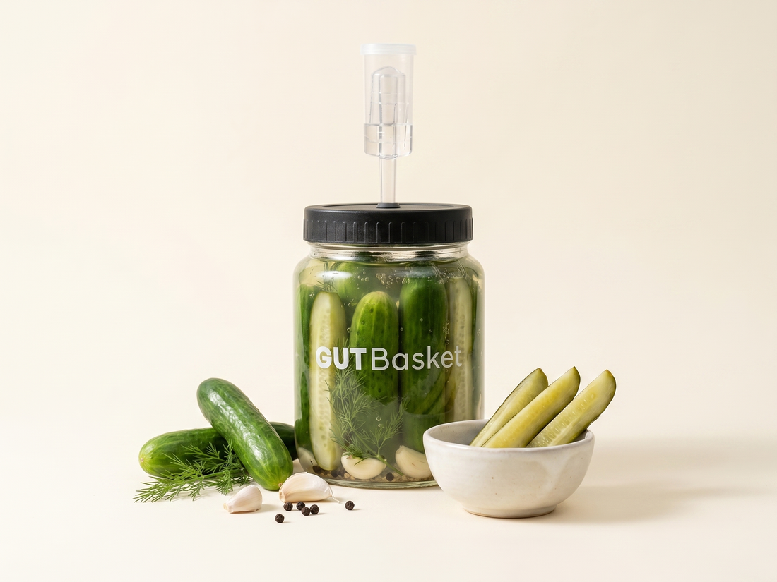 Fermented Cucumbers - homemade lacto-fermented vegetables in a jar.