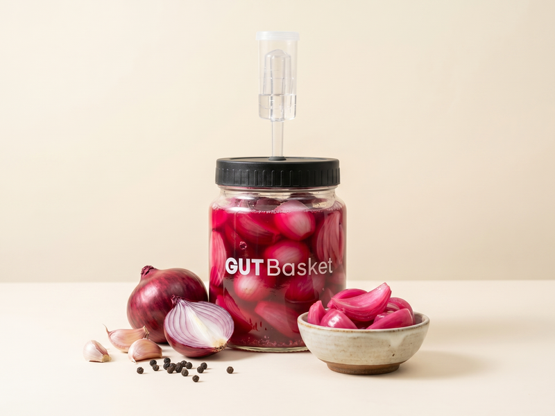 Fermented Onions - homemade lacto-fermented vegetables in a jar.