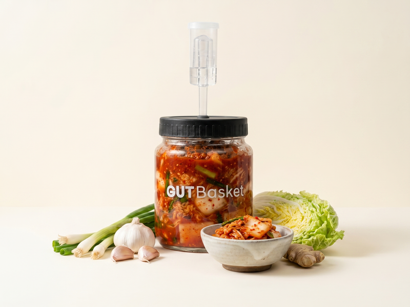 Napa Cabbage Kimchi (Baechu Kimchi) - Korean-style lacto-fermented vegetables in a jar.