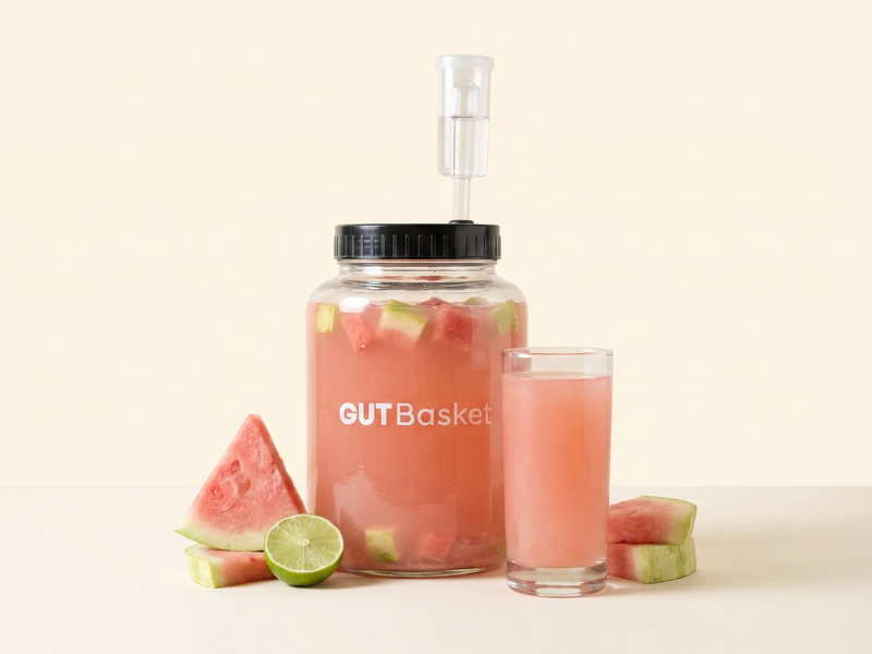 A glass of Watermelon Rind Sherbet, a probiotic fermented drink.