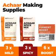 Gutbasket Probiotic Achaar Supplies — mild and spicy spice mix sachets with Ferment Boost