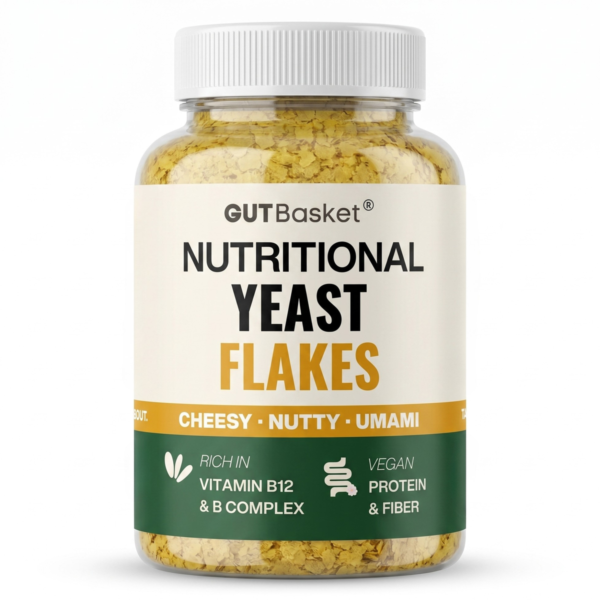 Gutbasket nutritional yeast flakes — savoury cheesy vegan seasoning