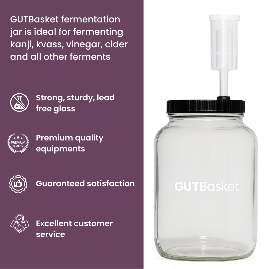 Gutbasket 2 litre fermentation jar — airlock and lid detail