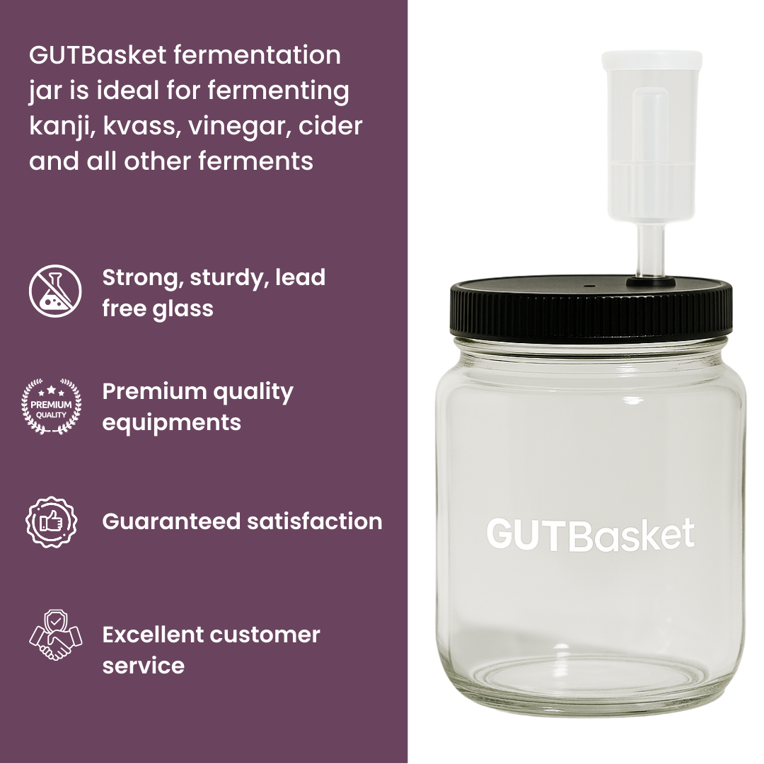 Gutbasket 1 litre fermentation jar — components laid out
