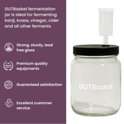 Gutbasket 1 litre fermentation jar — components laid out