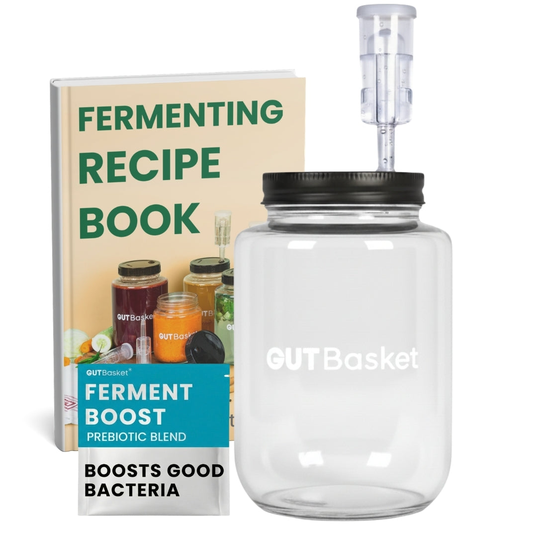 Gutbasket 2 litre wide-mouth glass fermentation jar with airlock and lids