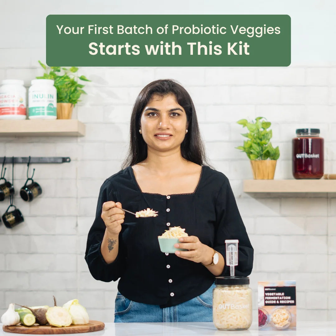 Homemade fermented vegetables made with the Gutbasket kit
