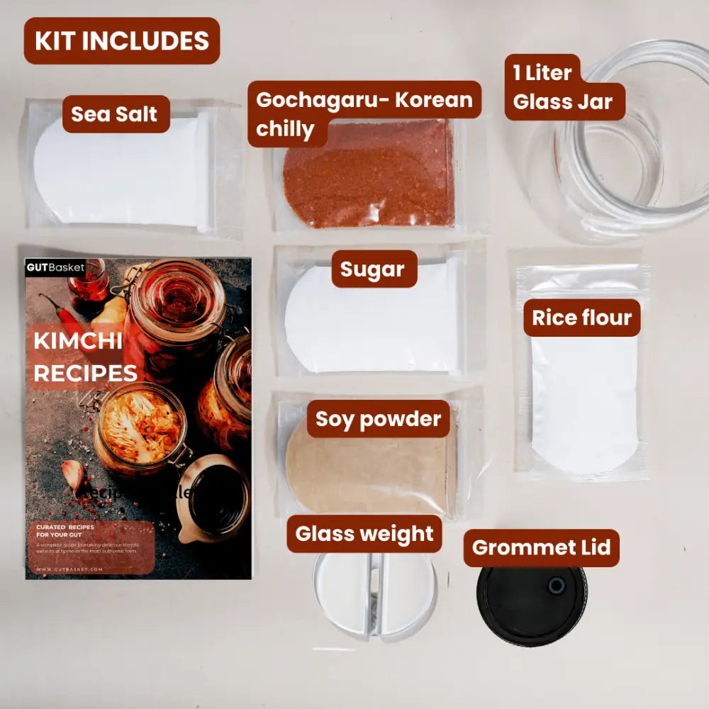 DIY Kimchi Kit - Fermentation Jar with Airlock, Gochugaru and Kimchi Making Guide - Gutbasket