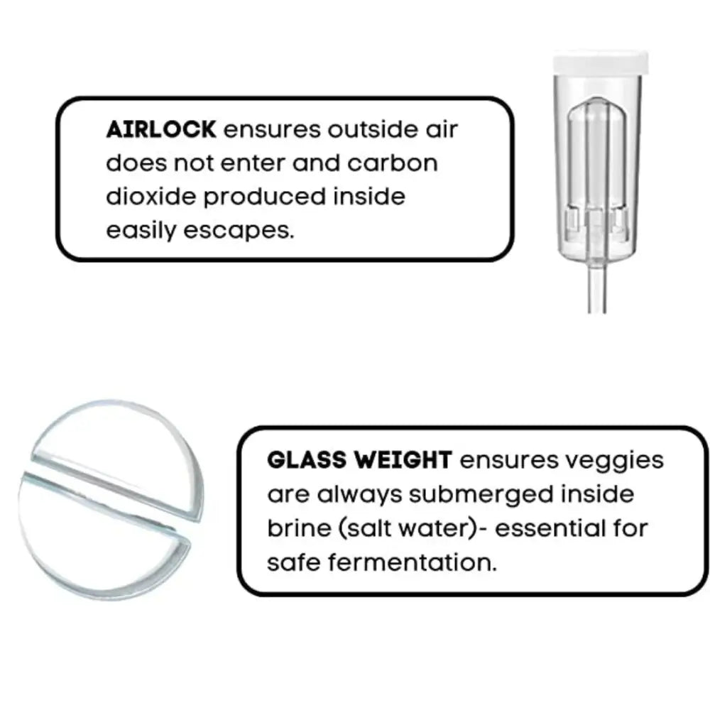 DIY Vegetable Fermentation Kit- Jar with Airlock Glass weight Sea salt and Recipe Booklet - Fermentation Kits