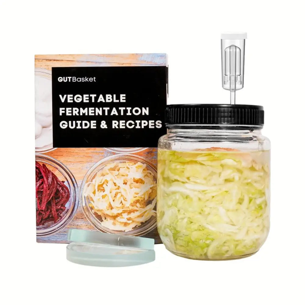 DIY Vegetable Fermentation Kit- Jar with Airlock Glass weight Sea salt and Recipe Booklet - Fermentation Kits