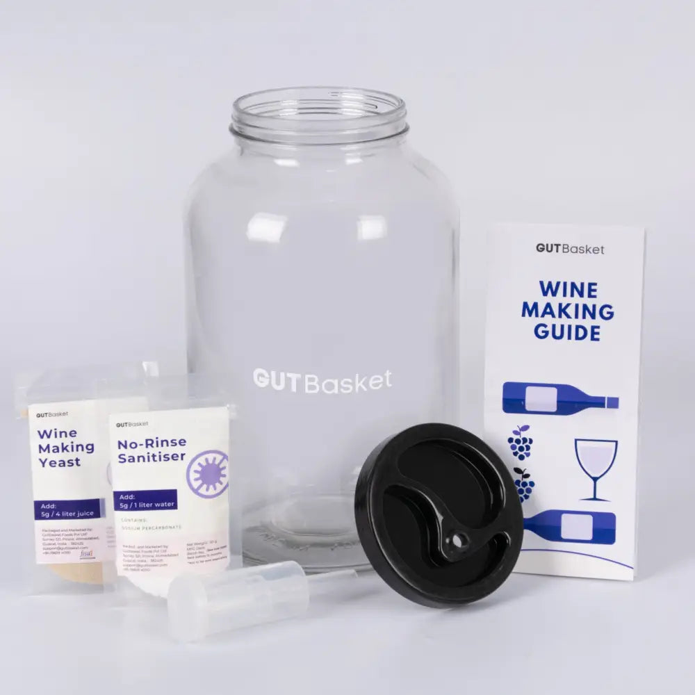Gutbasket fruit wine making kit with glass carboy, airlock and yeast