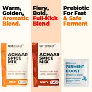 Spice mix and ferment boost pouches included with GutBasket achaar 6 batch refill pack