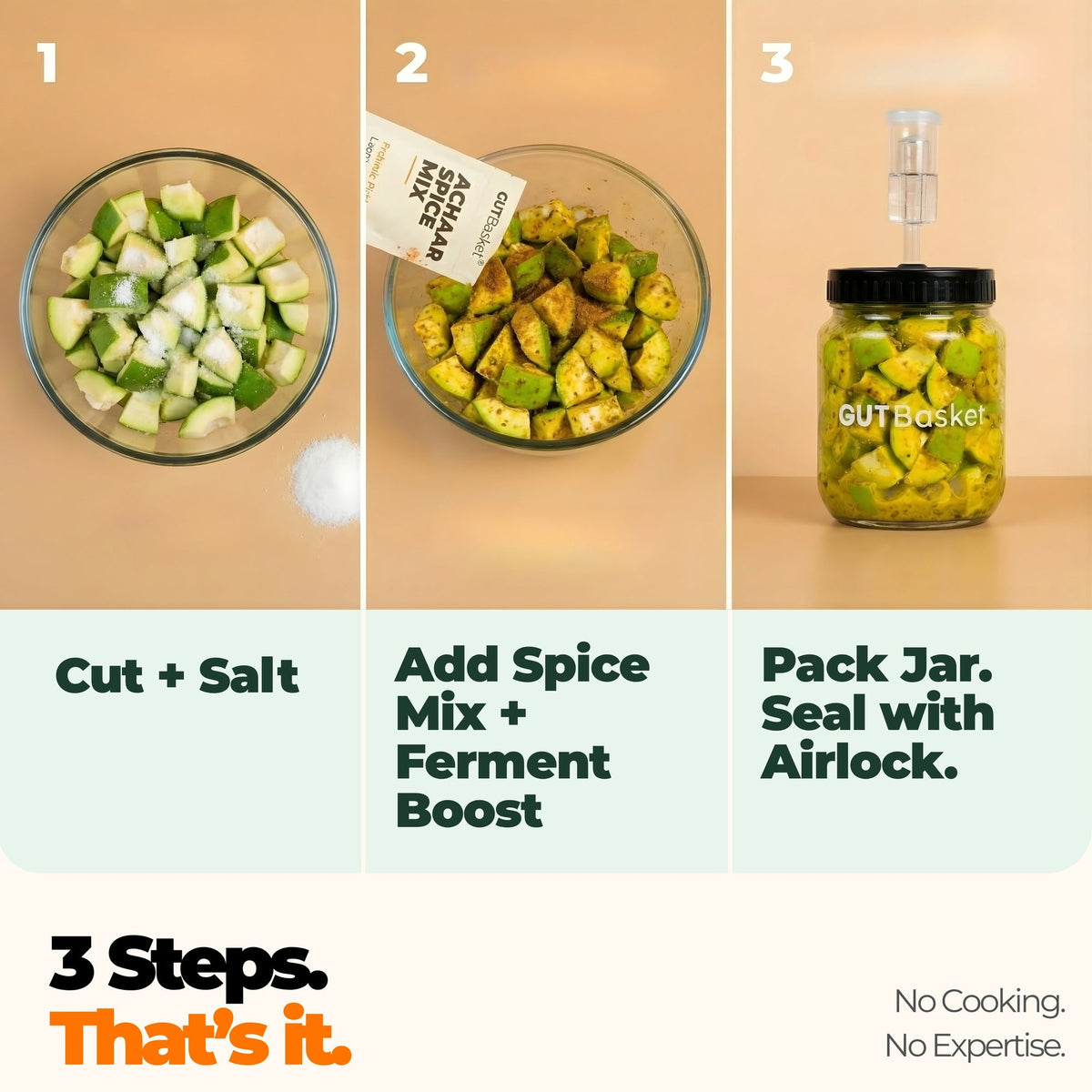 Step-by-step preparation guide for GutBasket fermented achaar making kit