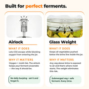 Airlock and glass weight feature explanation for GutBasket fermented achaar making kit