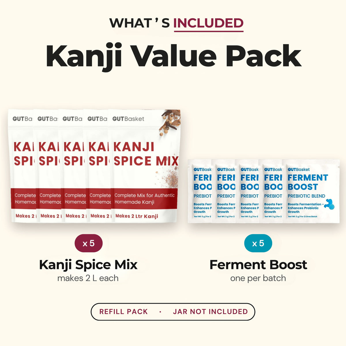 Kanji Supplies Value Pack – Includes Kanji Spice Mix (Pack of 5) & Ferment Boost (Pack of 5)