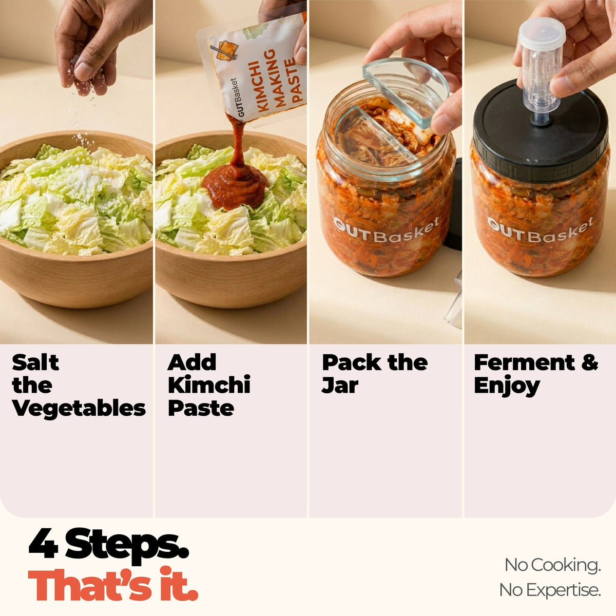 Step-by-step preparation guide for GutBasket kimchi making kit