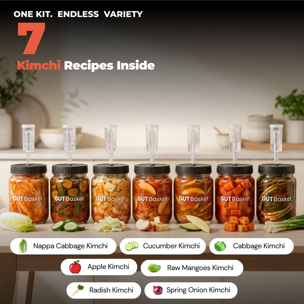 Recipe variety examples made with GutBasket kimchi making kit
