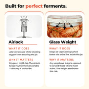 Airlock and glass weight feature explanation for GutBasket kimchi making kit
