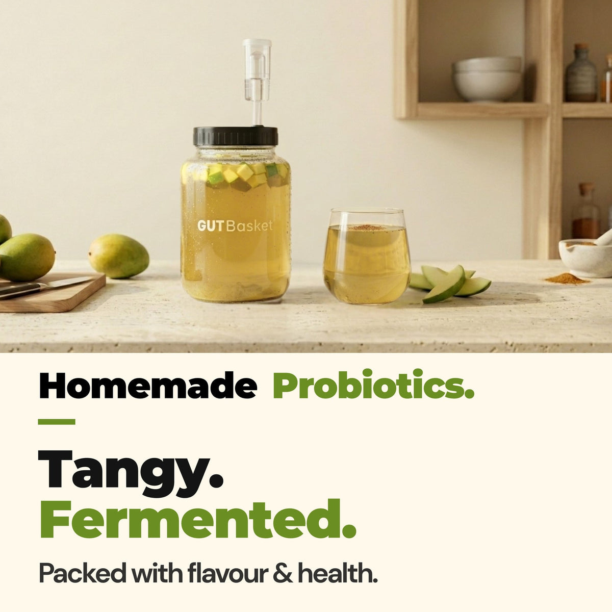 Finished GutBasket probiotic aam panna making kit product served at home