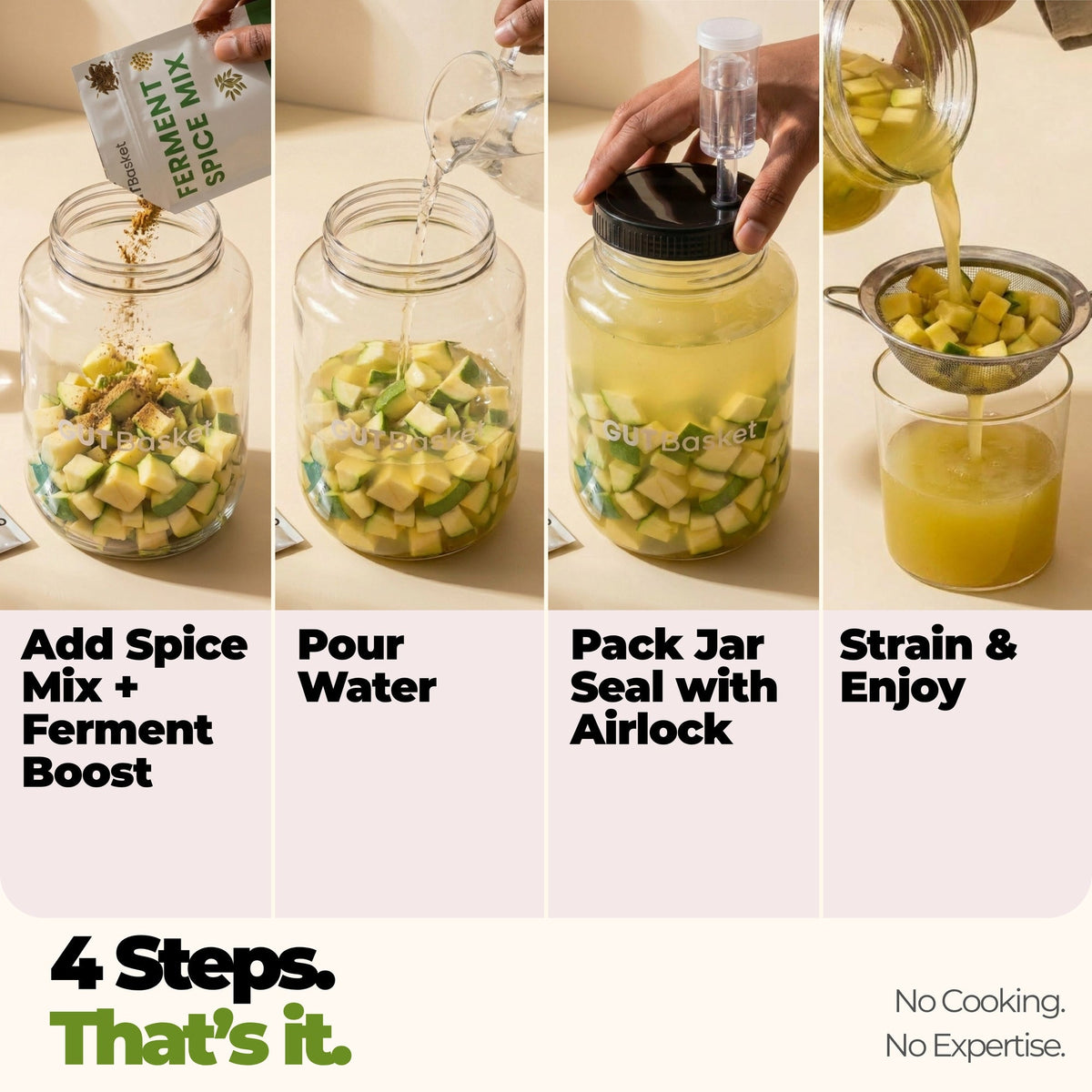 Step-by-step preparation guide for GutBasket probiotic aam panna making kit