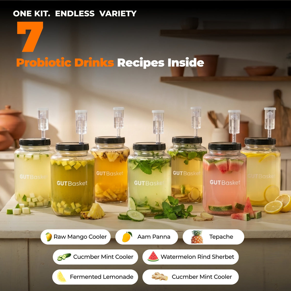 Recipe variety examples made with GutBasket probiotic aam panna making kit