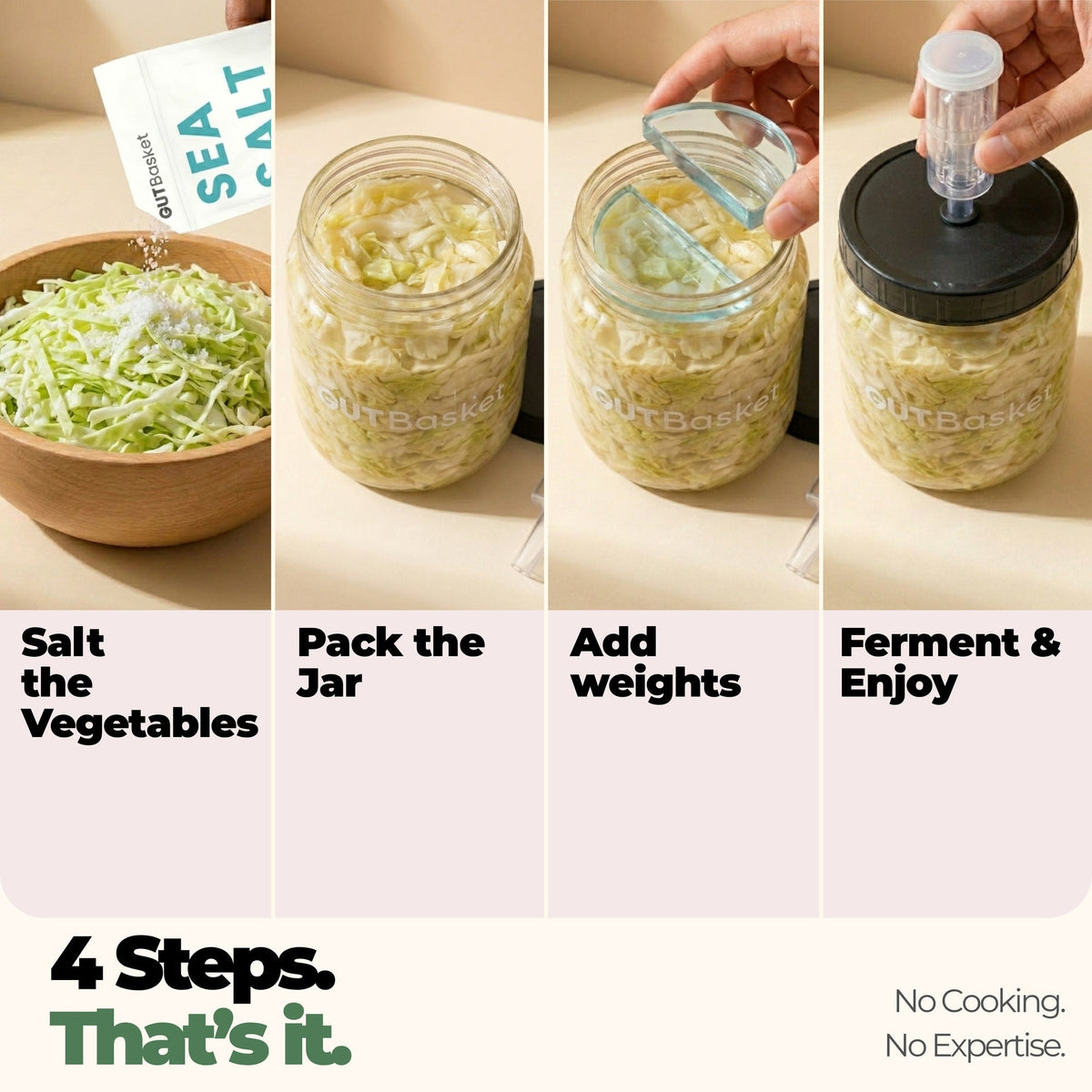 Step-by-step preparation guide for GutBasket vegetable fermentation kit
