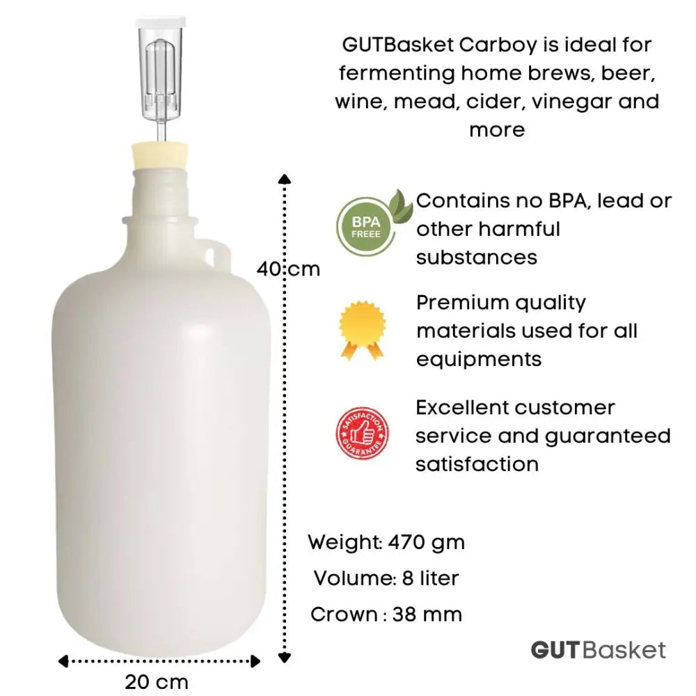 
                  
                    FERMENTATION JAR - NARROW MOUTH HDPE (8 LITRE) - Gutbasket
                  
                