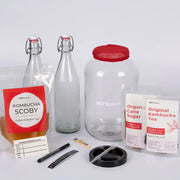 Gutbasket Kombucha Brewing Kit, Premium — jar, SCOBY, bottles and monitoring strips