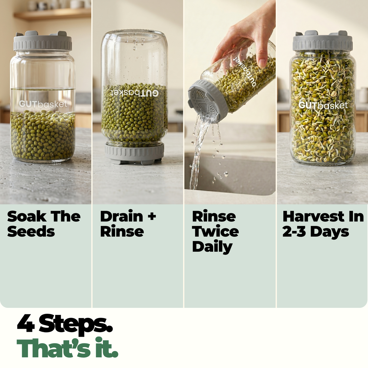 Gutbasket Sprout Maker 1 L — sprouting jar with draining stand