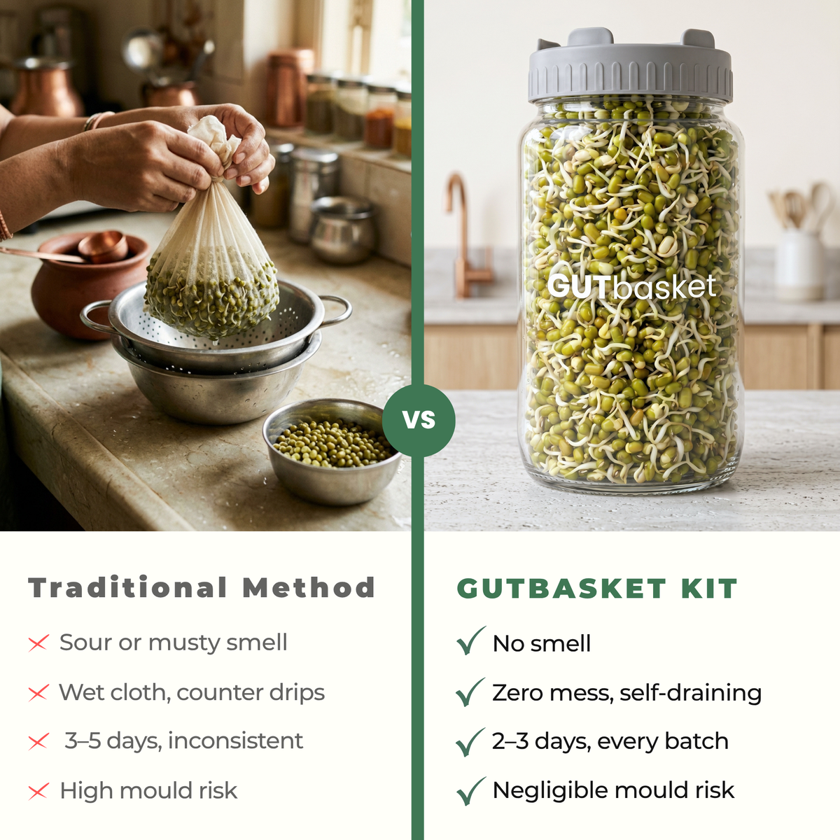 Gutbasket Sprout Maker 1 L — jar, lid and stand components