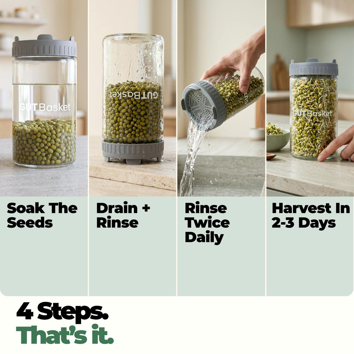 Gutbasket Sprout Maker 700 ml — sprouting jar with draining stand
