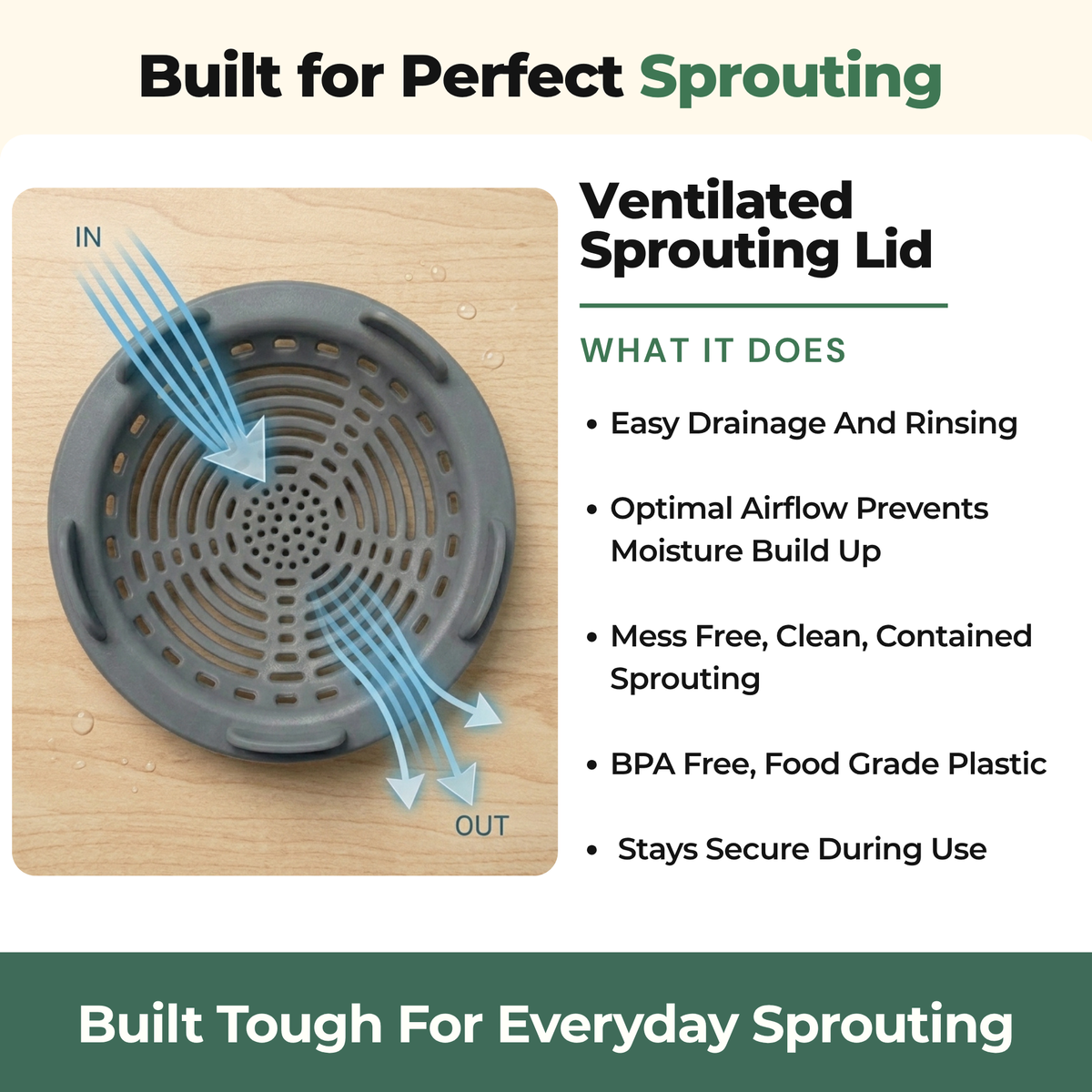 Gutbasket Sprout Maker 700 ml — angled drain lid for easy rinsing