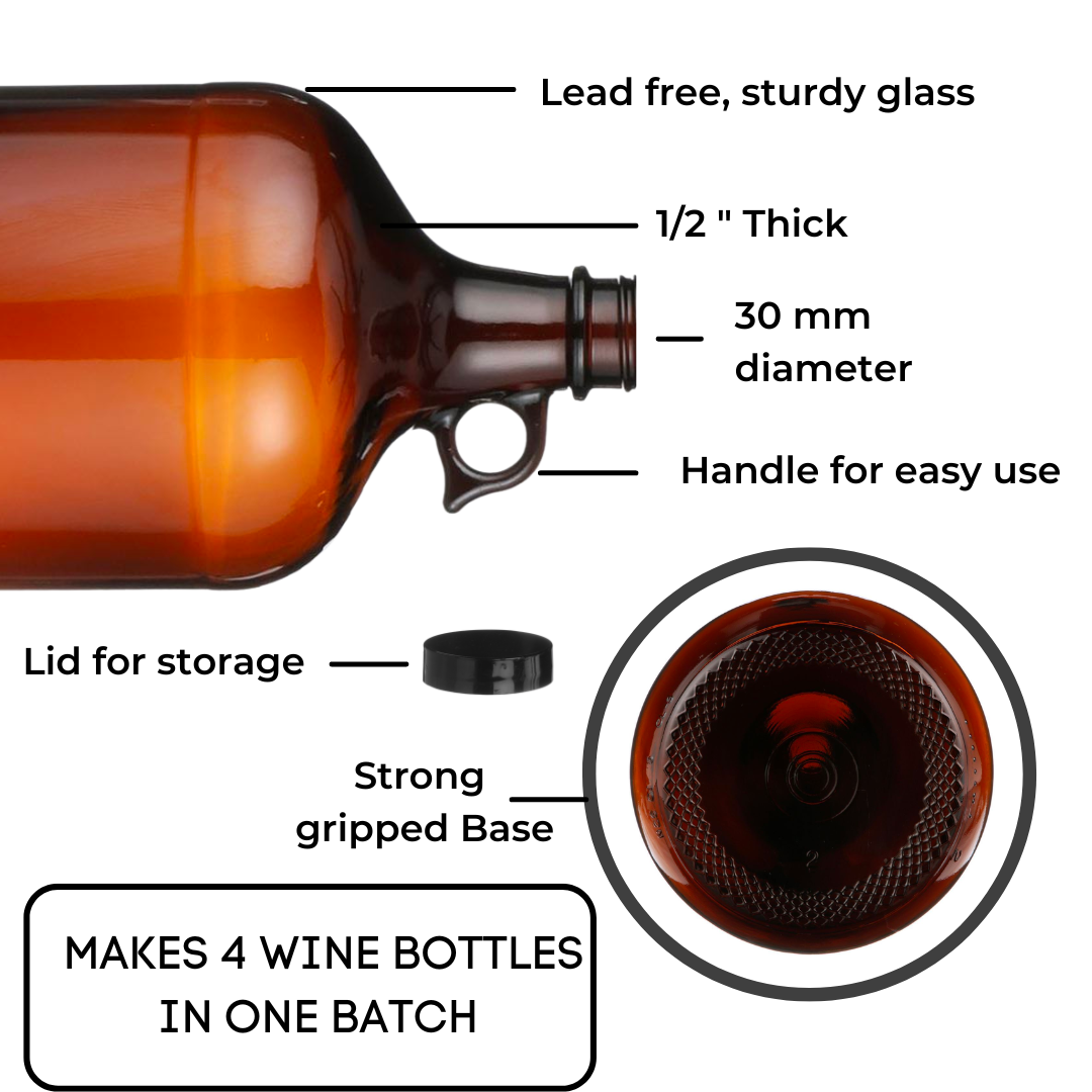 Glass Carboy 4 L with wine making supplies and recipe guide