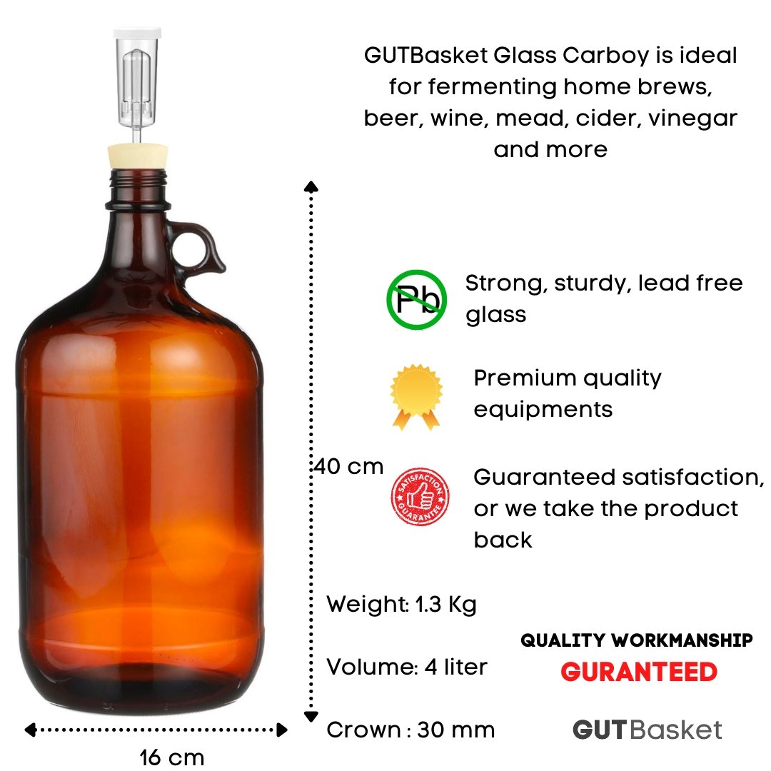 FERMENTATION JAR - NARROW MOUTH GLASS CARBOY (8 LITRE) - Gutbasket